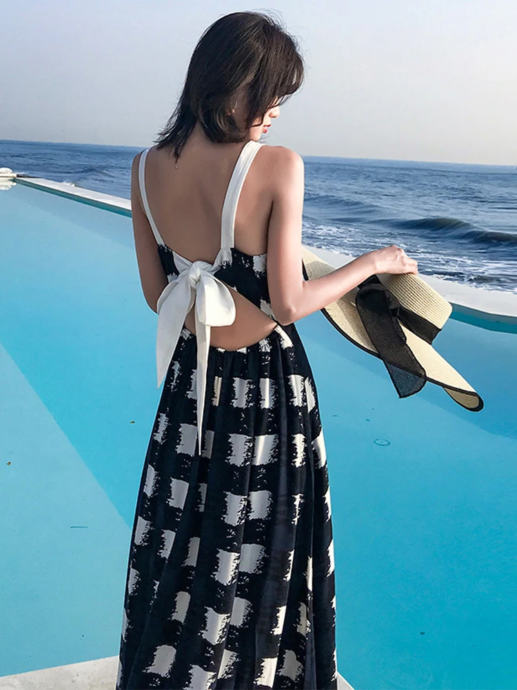 Длинное летнее платье женское пляжное в стиле бохо сексуальное макси на