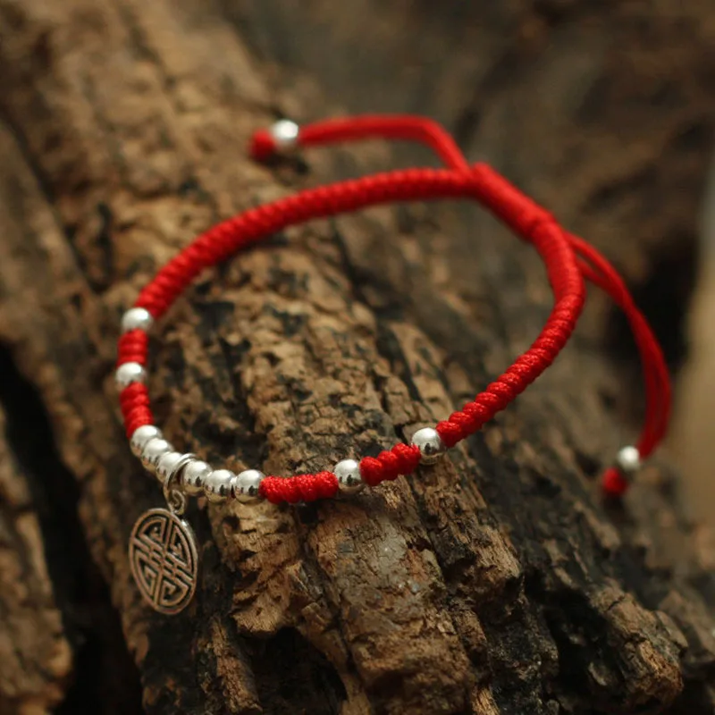 Подвеска из серебра S925 пробы на удачу красная веревка ювелирные изделия ручной