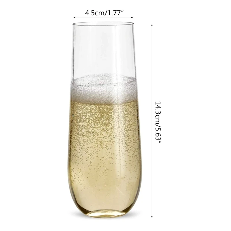 

12 Pack Plastic Stemless Champagne Glass Reusable Rounded Edge Easy to Drink for Wedding Dinner Party Drinkware