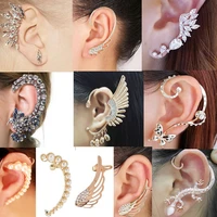 crystal butterfly eagle angel wings fan shaped earrings rhinestone bird crescent moon pearl lizard ear clip earrings for women