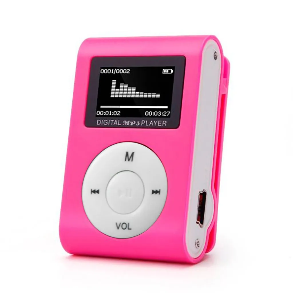 Hot Pink Мини Usb MP3-плеер с зажимом, ЖК-экран, поддерживает 32 Гб, Micro Sd, Tf карта, 3,5 мм, стерео разъем, уличный музыкальный плеер - Цвет: Hot Pink