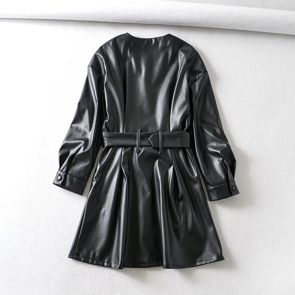 Новое Женское Платье из искусственной кожи с длинным рукавом зимнее мини платье