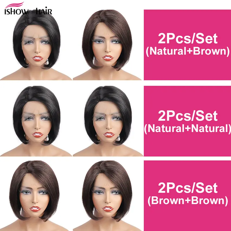 Парик Pixie Cut Ishow Короткие парики для женщин цветные человеческие волосы ed