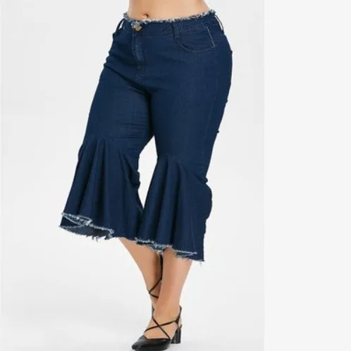 2020 расклешенные женские джинсы размера плюс с высокой талией и бахромой