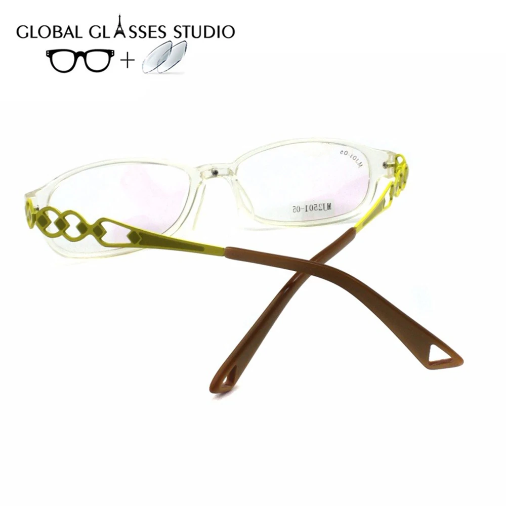 

High Quality Oval Lens Acetate Glass Women Crystal Frame Yellow Metal Temple Myopia prescription Optical Eyeglass MJ2501-05