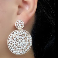 2021 new brand noble luxury round full pearls pendant earrings for women bridal wedding party show earring jewelry fashion gift