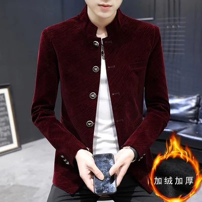 Новинка 2020 бархатный плотный мужской пиджак Корейская версия приталенного