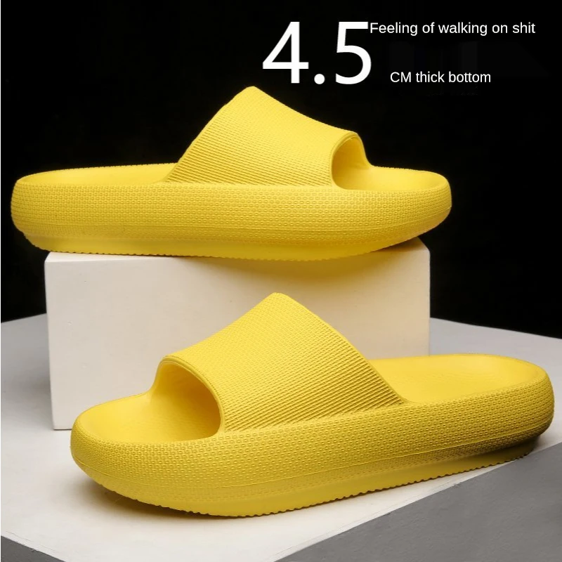 

Slippers Women Outside Summer Platform Shoes Soft PVC Beach Slides Sneaker Indoor Home Men Cool Sandals 4.5CM Thick sole Yellow