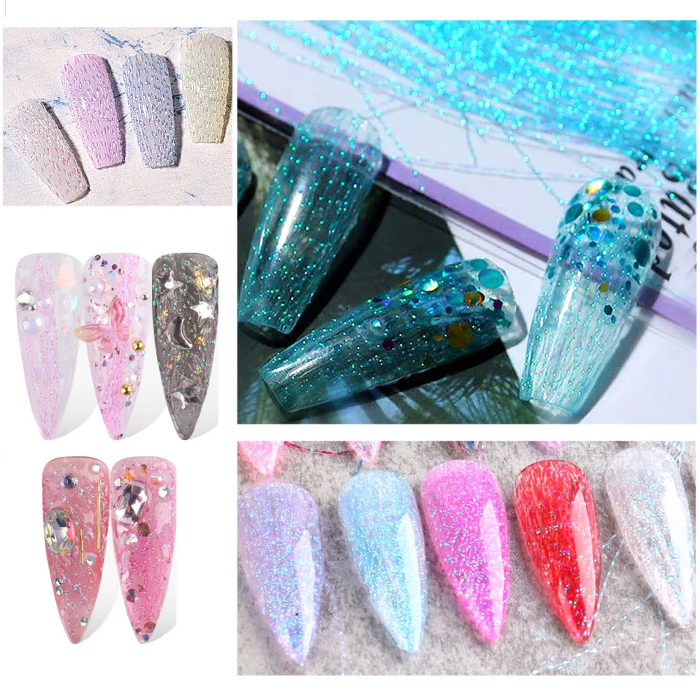 1 упаковка флуоресцентный нить цветные наклейки на ногти блеск сетка линия ткани