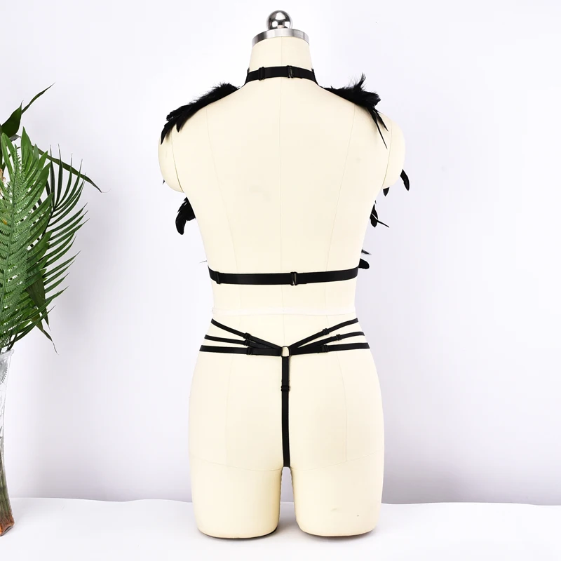 

Body Harness for Women Wear Wrap chest style Bondage Lingerie Lace Flowers Cage Bra Goth Gypsy Feather Feather Cage Bra Rave