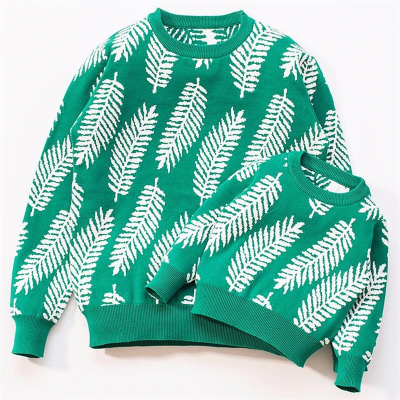 

Autumn Family Sweater Knit Mommy and Me Wool Jacquard Kids Sweaters Pattern Tops for Mother Daughter Son Winter Matching Clothes