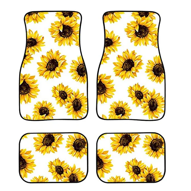 

Автомобильный коврик Aimaao с принтом подсолнухов на белом фоне, набор из 4 предметов, Универсальный Прочный моющийся коврик для любой погоды