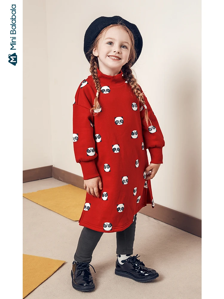 Детское длинное платье Minibalabala зимнее теплое хлопковое с длинным рукавом и