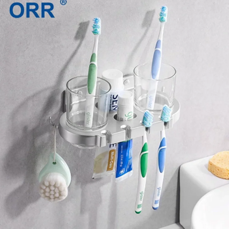 

Bathroom Toothbrush Holder Frosted Glass Double Mouthwash Cups Matte Black Wall Mount toilet Accessories Copo escova dente ORR