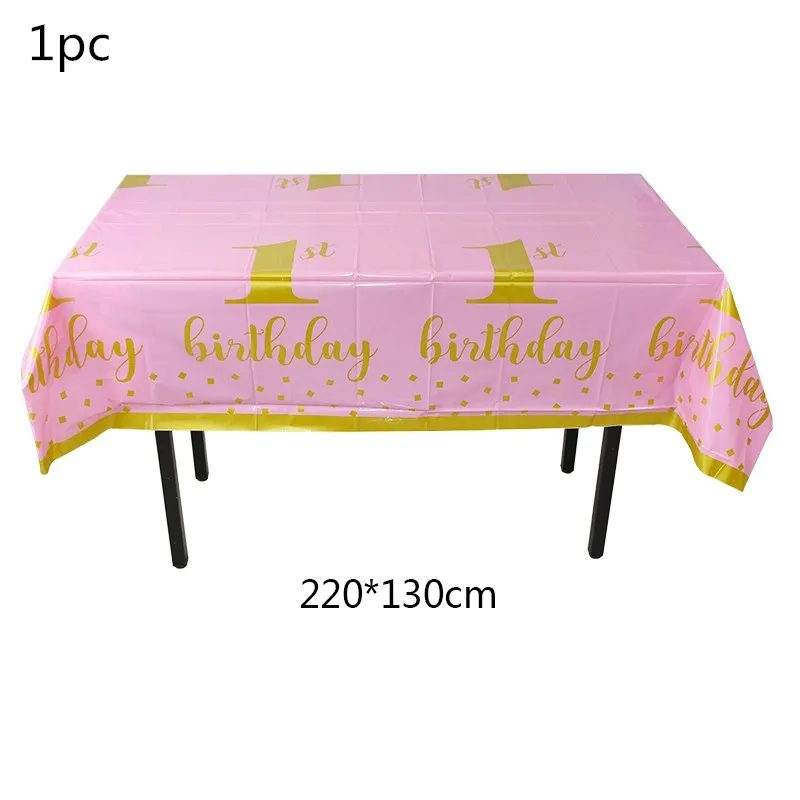 pinkB11 1st Birthday Party Supplies Pink Blue Paper Plates Cups Straws Disposable Tableware Banner Gender Reveal Baby Shower Party Decor - Цвет: pinkB11