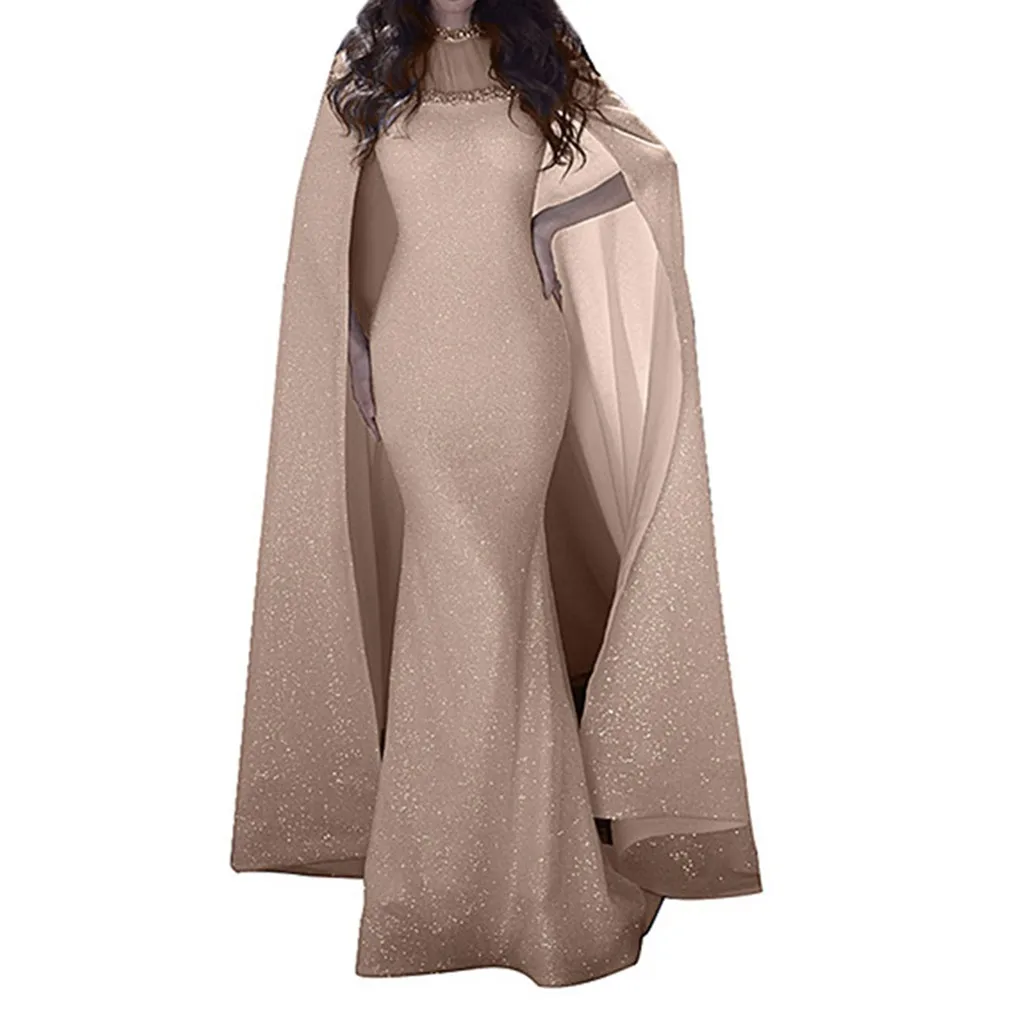 Серебристая накидка платье с рукавом женские вечерние платья большая шаль подол