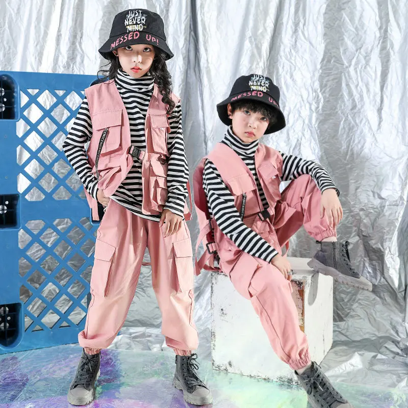 

Розовый костюм для хип-хопа для девочек, костюм для мальчиков, одежда для джаза и танцев, Детская куртка и штаны, красивый костюм для выступл...