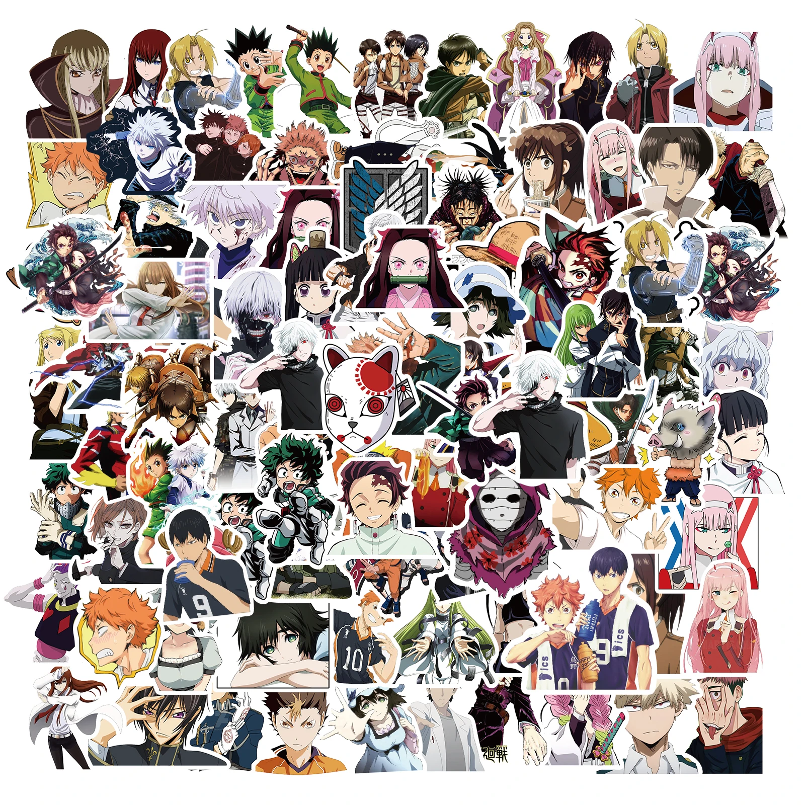 Pegatinas de dibujos animados para ni&ntilde;os, calcoman&iacute;as de Anime Attack on Titan/My Hero Academia, DIY para equipaje, port&aacute;til, monopat&iacute;n y motocicleta, 10/50/100 Uds.-0