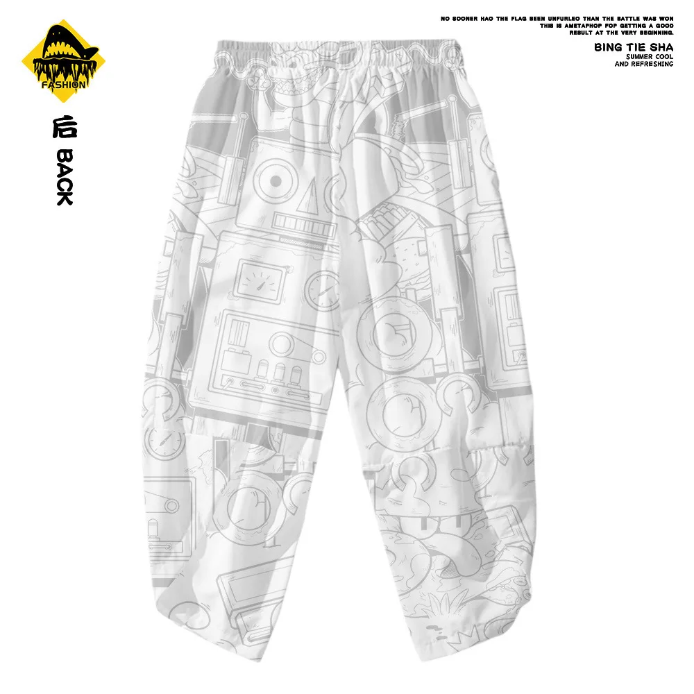 Мужские свободные белые шаровары размера плюс 6XL с принтом уличная одежда в стиле