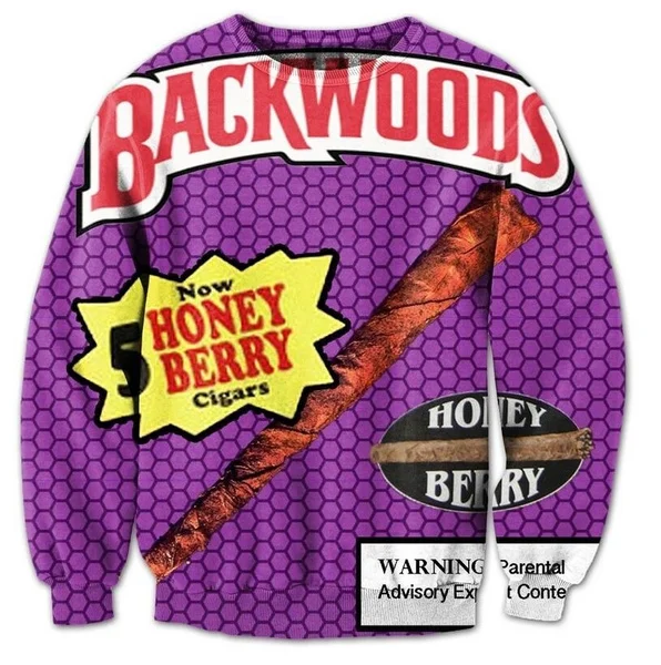 

New Backwoods Honey Berry Blunts 3D Print Causal Clothing Fashion Men Women Tracksuits Crewneck Hip Hop sweater Plus Size S-7XL