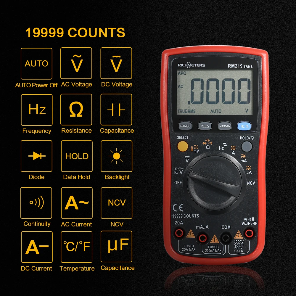 19999 отсчетов Авто Диапазоны цифровой мультиметр NCV частота отключается AC