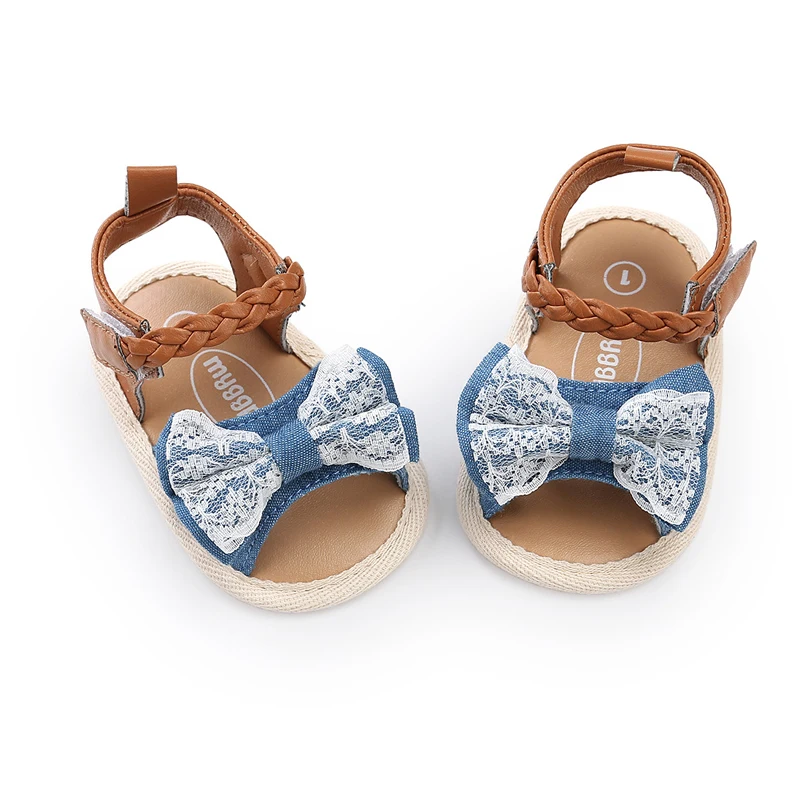 Sandalias de verano para ni&ntilde;a, zapatos antideslizantes de fondo suave, decoraci&oacute;n tejida con lazo, Kawai, para primeros pasos-0