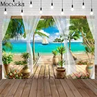 Фон для фотостудии с изображением летнего пляжа, гавайских пейзажей, каникул, дня рождения, вечеринки, тропического кокосового дерева
