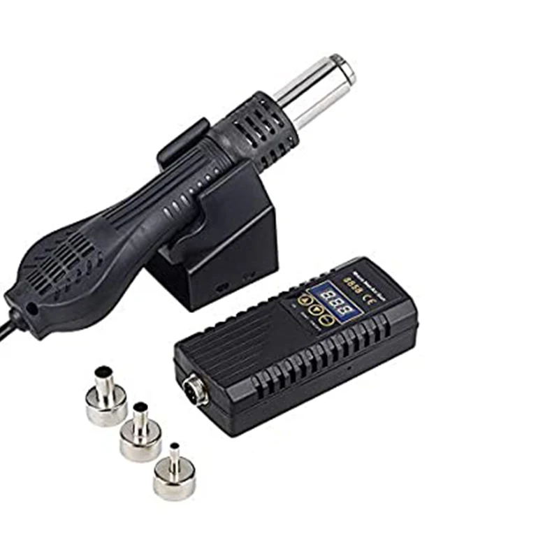 

220V Portable Rework Soldering Station Hot Air Blower Heat Tool 8858 Better Hand-Held Hot Air Tool 3Pcs Nozzle,EU Plug