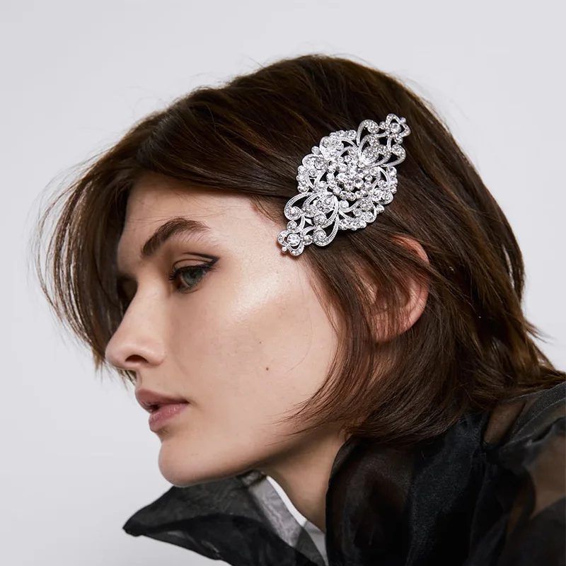 

MIREINA Classic Flower Design With Transparent Rhinestone HairPins Hollow Floral Bangs Side Clip Hair Accessories
