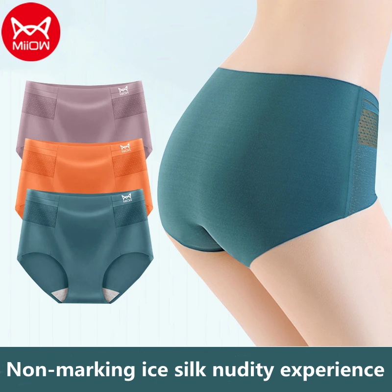 

Miiow 3 шт./компл. из ледяного шелка, сексуальное женское нижнее белье, дышащее удобное хлопковое женское нижнее белье со средней талией