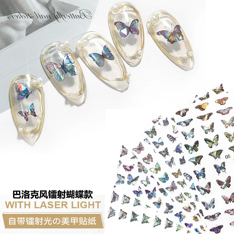 

3D Butterfly Nail Art Stickers Adhesive Sliders Colorful Blue Flowers Nail Transfer Decals Foils Wraps Decorations