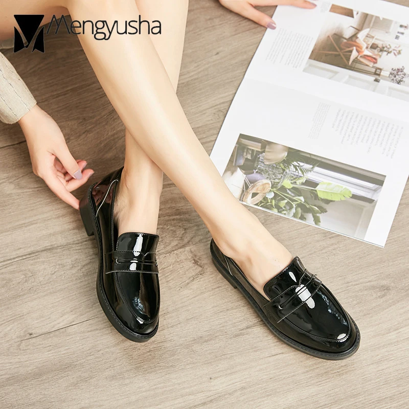 Туфли женские кожаные оксфорды однотонные без застежки Мокасины квадратный