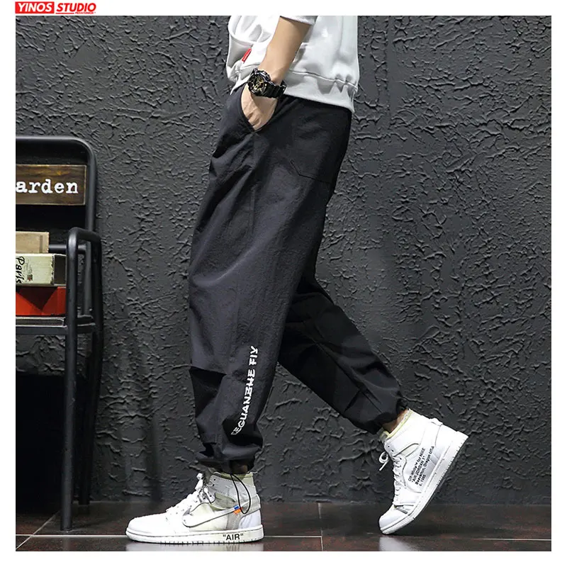 Мужские повседневные брюки в полоску однотонные свободные японском стиле