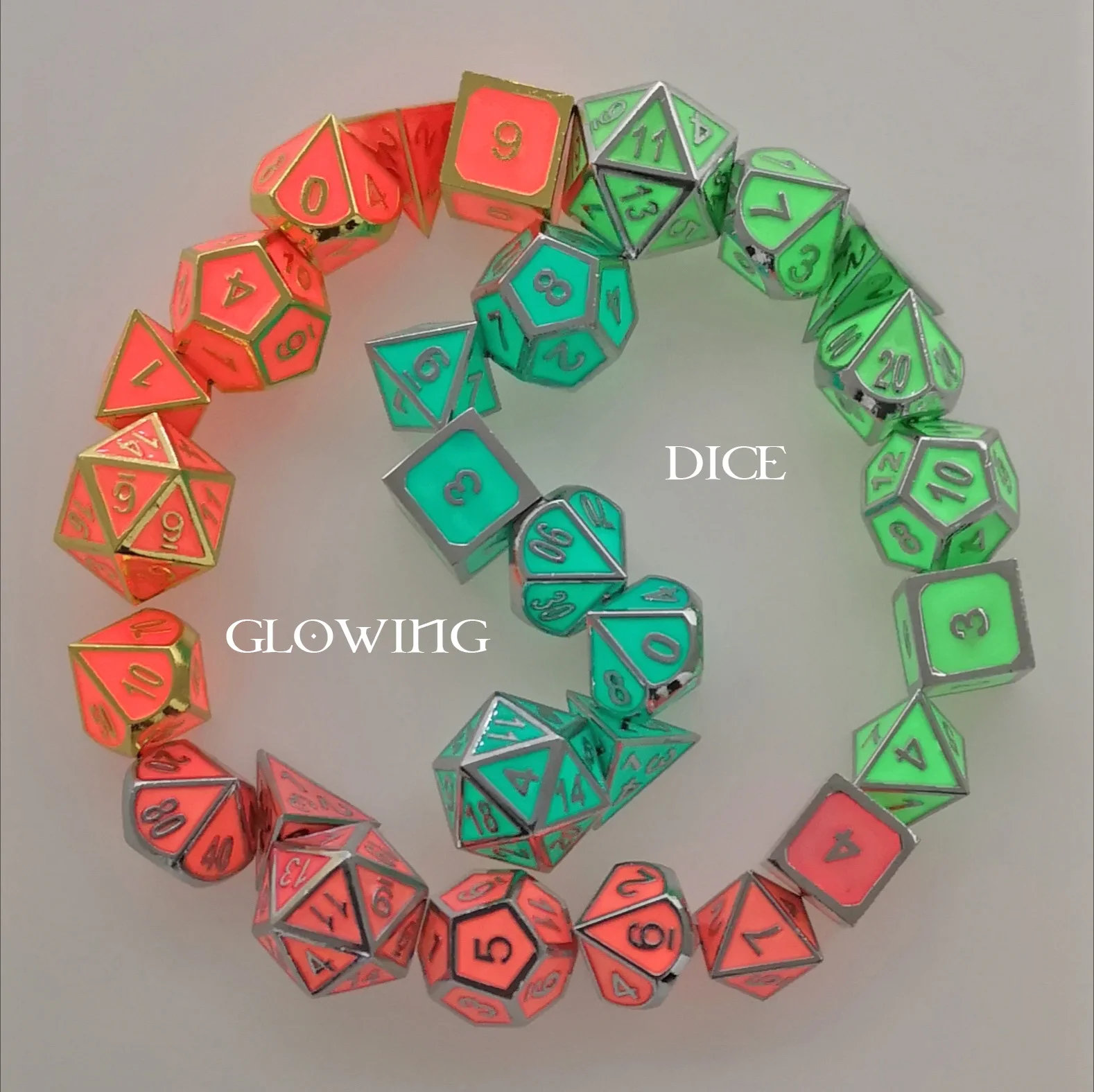 Rollooo светящийся нефрит металл набор игральных костей светится в темноте D4 D6 D8 D10 D %