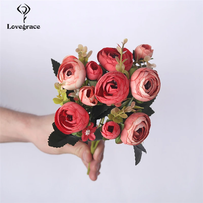 Best-selling Bridal Bouquet Rose Camellia Artificial Flower 5 Fork Fake Wedding Setting Furnishing Decoration | Свадьбы и торжества