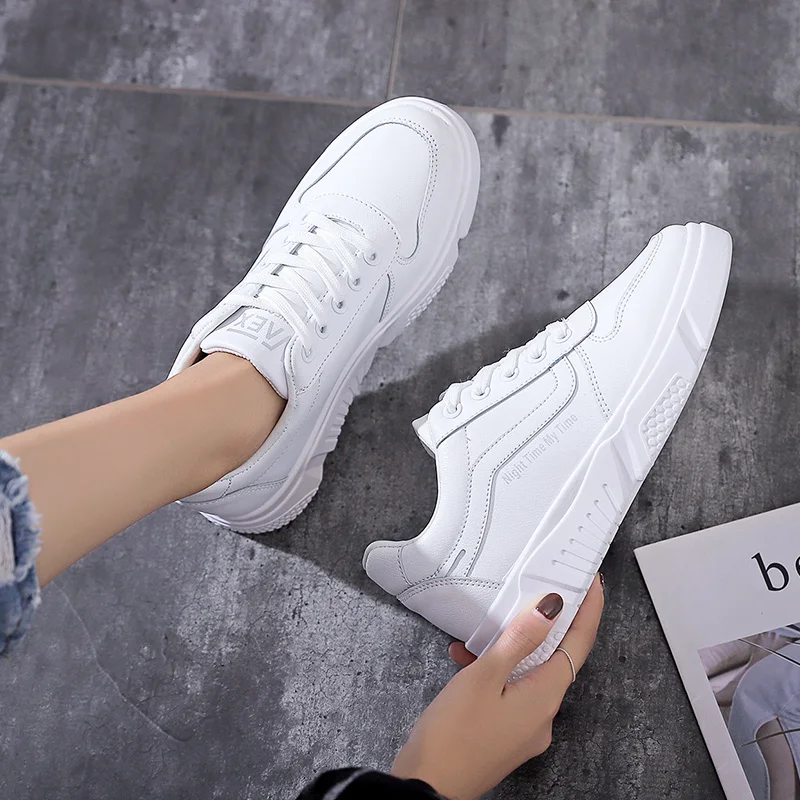 Women Sneakers White All Match Basic Style 35-40 Leather Shoes Casual Girls Flat Heel Spring Summer Must Have Trainers | Обувь