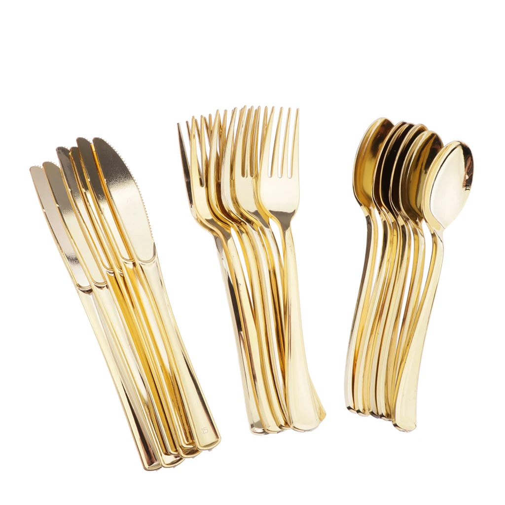 

18xDisposable Cutlery Set Plastic Fork Knives Spoon Party Tableware Decor