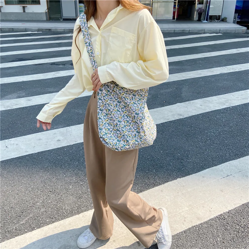 

New Arrival Fresh Floral Canvas Bags Handbag Women Casual Large Capacity Shoulder Bags Six Colors Casual Bag