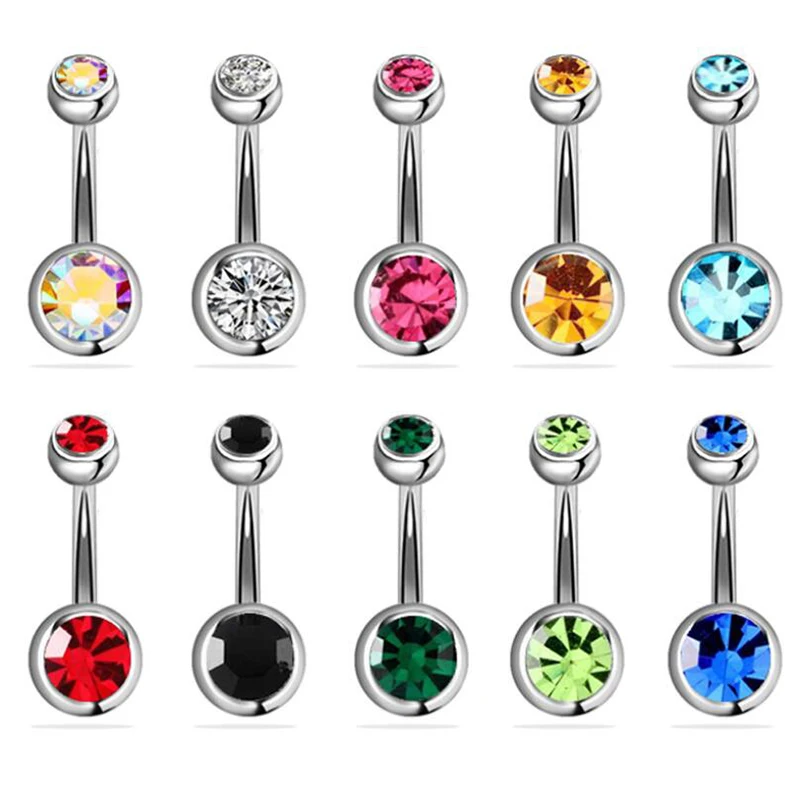 

5/10/12/15Pcs Crystal Navel Belly Ring Stainless Steel Piercings Button Piercing Rings Colorful Crystal Body Jewelry