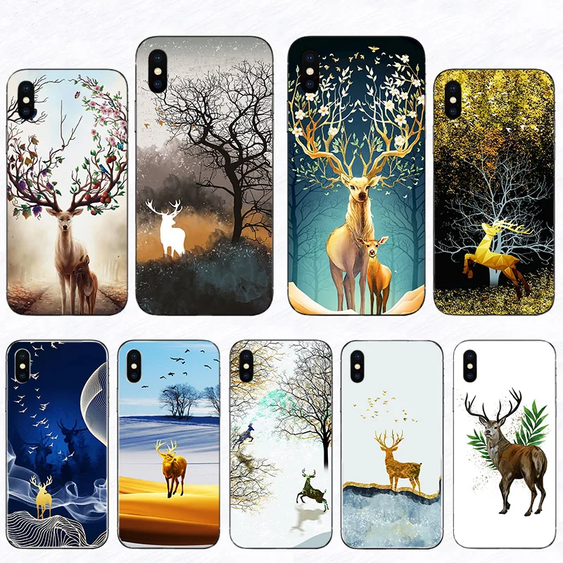 

Custom deer art design phone Covers for iPhone 11 pro max X XR 6 7 8 plus 5 5s 6s SE2020 xs 12 12PRO Mini Black Soft Back Fundas