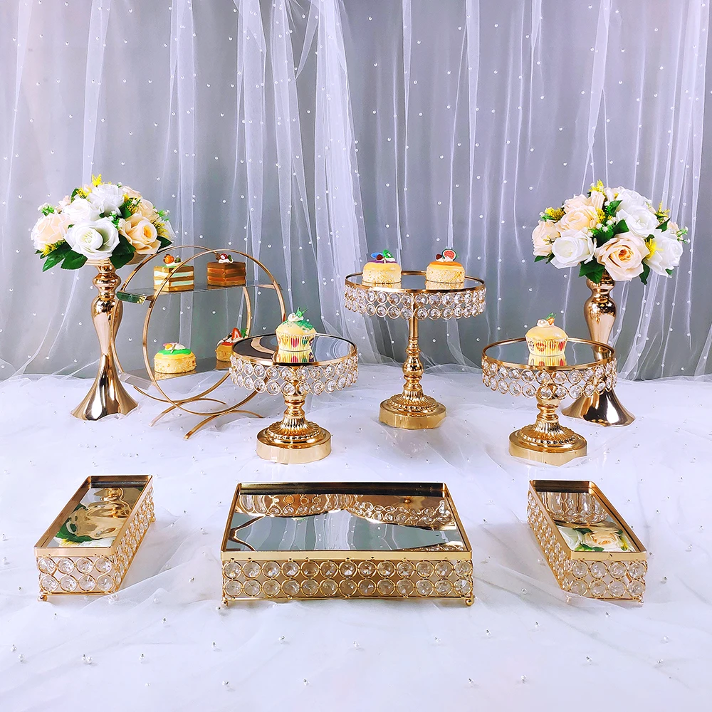 Juego de soportes de cristal para pasteles, soporte de Metal para cupcakes y postres, Pedestal, bandeja de exhibici&oacute;n para fiestas y bodas, 7-10 piezas-1