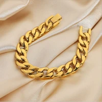 amaiyllis 18k gold 12mm women chain bracelet curb cuban link chain bangle for female hip hop trendy wrist jewelry gift