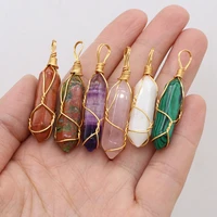 6pcslot natural stone pendant cylindrical mix color agates stone pendant for making diy jewelry necklace accessories 10x45mm