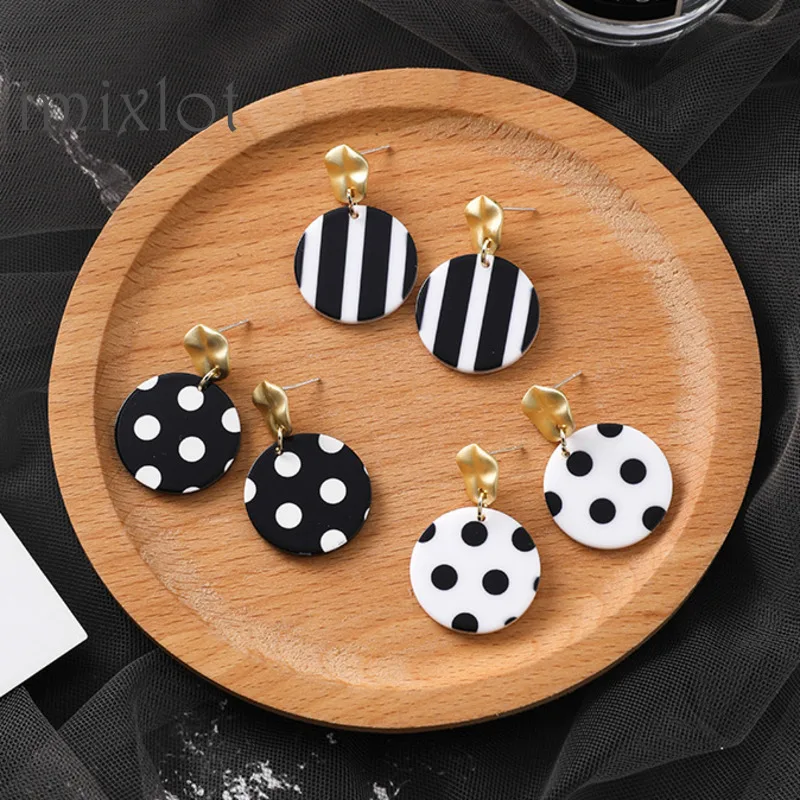 Женские асимметричные серьги Hyperbole корейские длинные в горошек с металлическими