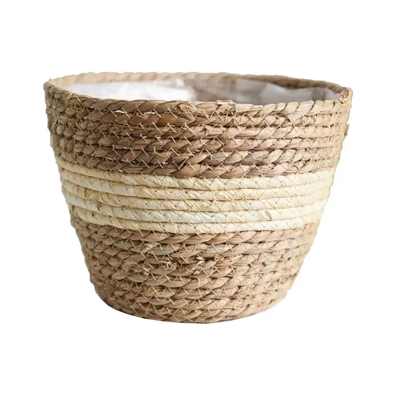 

Nordic Handmade Straw Storage Basket Indoor Outdoor Flower Pot Plant Container 95AA