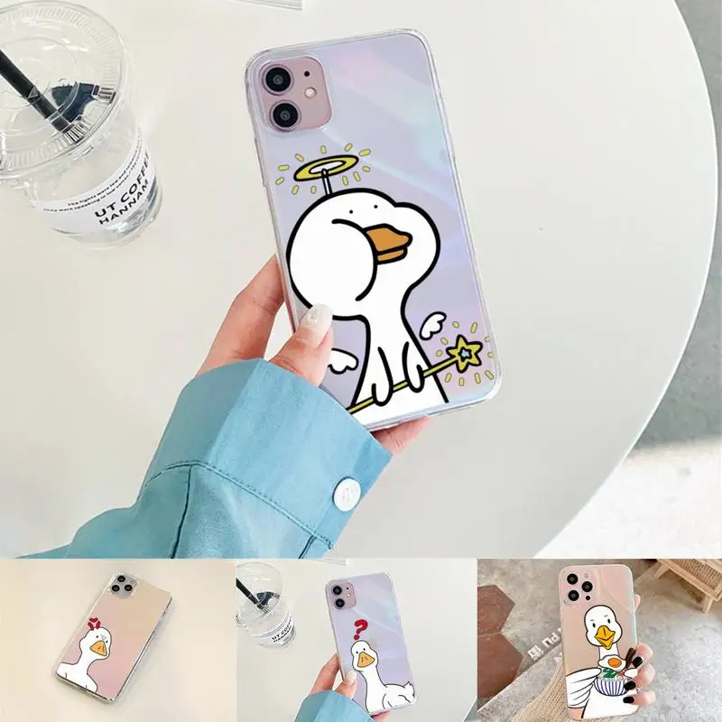 

Funny Creative Animal Duck Phone Case for iPhone xiaomi redmi 7 8 9 11 12 10 S X XS XR MINI Pro Max Plus laser Transparent