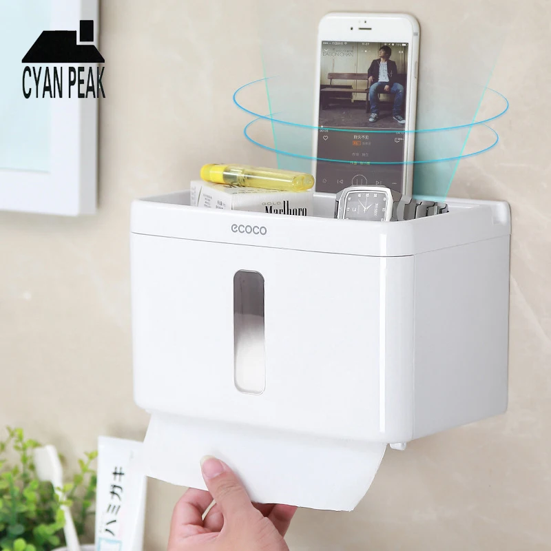

Multi-function Bathroom Toilet Paper Holder Bathroom Waterproof Tissue Box Plastic Wall Mounted Holder Place Mobile Phone holder