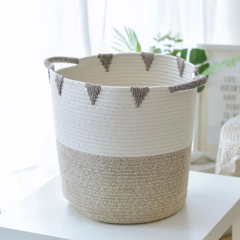 

Large Cotton Storage Basket Soft Laundry Basket Woven Cotton Storage Basket with Handle