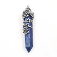 fysl silver plated leaf flower wrap hexagon column lapis lazuli pendant clear quartz trendy jewelry