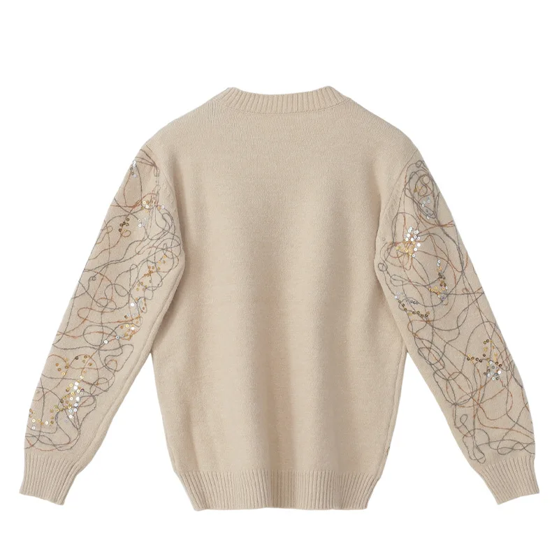 

Abstract Graffiti Embroidery Sequined Jumpers Women Pullover Jumper Runway Fashion Sweater O-Neck High Quality Vintage Lady Top